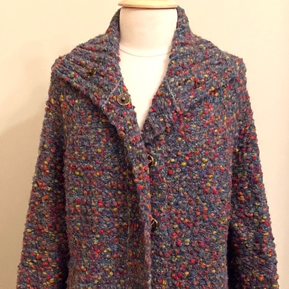 Curio New York Grey Red Chunky Knit Ribbed Alpaca Mohair Cardigan Sweater Size M - Picture 2 of 14